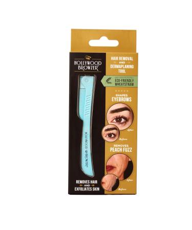 Hollywood Browzer Eyebrow Razor - Facial Hair Remover Shaver Trimmer Shaper | Removing Unwanted Hair | Dermaplaning | Exfoliation | Protective Pouch Included (Aquamarine)