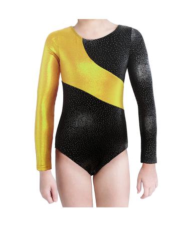 Kaylre Gymnastics Leotards for Girls Long Sleeve Kids Ballet Dance Wear Sparkle Unicorn Rainbow Fancy Mermaid Ribbons 150(9-10Y) Gold