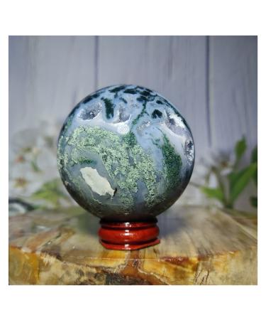 Natural Crystal Rough Natural Sphere Natural Aquatic Agate Ball Moss Sphere Quartz Crystal Geode Feng Shui Reiki Home Decoration 1pc (Color : 480-490g)