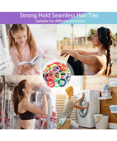 Elastic Hair Bands Hair Ties 100Pcs Seamless Ponytail Holders for Girls & Women - Cute Fabric Hair Ties (2 Inch Diameter) - No Damage, Mix Color - Multicolor - Buy Online on SooperMarket.com