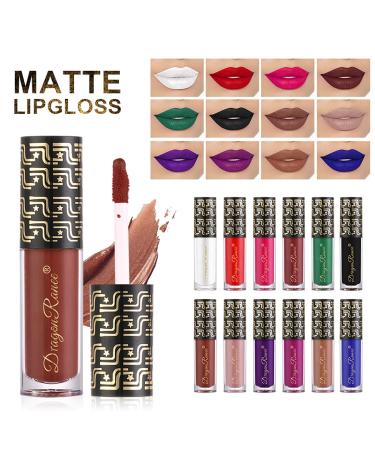12Pcs Dark Liquid Lipstick Matte Sets  24-Hour Smudge Proof Long Lasting Matte Lipstick Lip Stain Lip Gloss Set-White/Red/Vampire/Green/Black/Chocolate/Purple/Nude/Blue - Buy Online on SooperMarket.com