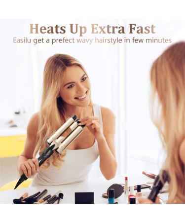 3 Barrel Curling Iron Wand- 1 Inch Ceramic Tourmaline Triple Barrels, Dual Voltage, Adjustable Temperature - Gold - Buy Online on SooperMarket.com