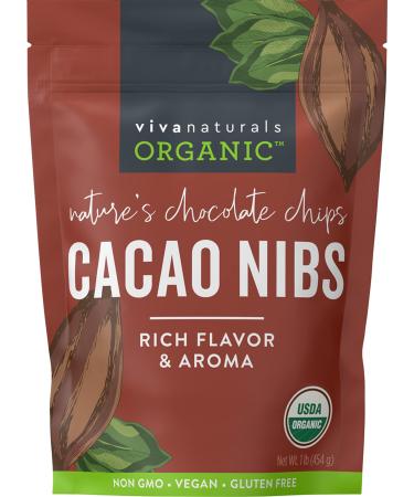 Organic Cacao Nibs, 1 Lb - Certified Keto and Vegan Superfood, Perfect for Gluten Free Baking, Cacao Nib Smoothies and Healthy Snacks, Premium Criollo Beans, Non-GMO 1 Pound (Pack of 1)