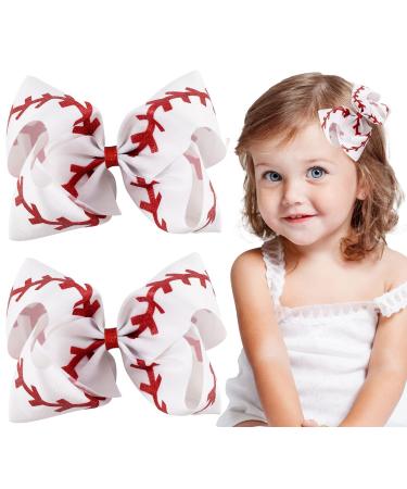 Whaline 2Pcs Softball Glitter Hair Bow Clips Red and White Baseball Cheer Hair Clips Grosgrain Ribbon Softball Cheerleading Hair Barrettes Alligator Clips Hair Accessories for Girls Teens Toddlers