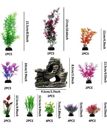 QUOZUO 25-Piece Aquarium Plants Decoration Set | Colorful Artificial Plants & Resin Cave Fish Tank Ornaments - Enhance Your Aquarium Today! - Buy Online on SooperMarket.com