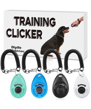 Diyife 4 pieces dogs clicker multi-color training clicker with hand loop clicker with a large button dog training and dog training for dogs cats horse (cyan + blue + black + white) black + blue + cyan