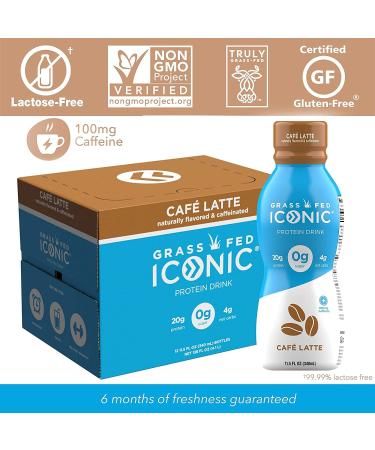 ICONIC Beverages Protein Drinks  Cafe Latte  Low Carb  High Protein  20G Protein + 180mg Caffeine  Grass Fed  Lactose Free  Gluten Free  Non-GMO  Kosher  Keto Friendly  11.5 Fl Oz (Pack of 12) - Buy Online on SooperMarket.com