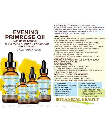Evening Primrose Oil 100% Pure Natural - 1 Fl. oz | Virgin Cold Pressed Carrier Oil for Face Skin Hair & Nails - Rich in GLA | Botanical Beauty - Buy Online on SooperMarket.com
