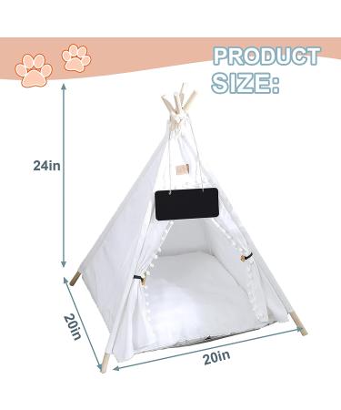 GeerDuo Portable Pet Teepee Tent for Small Dogs/Cats - Washable Sweet Bed with Cushion - White 24 - Buy Online on SooperMarket.com