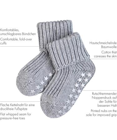 FALKE Unisex Baby Catspads Cotton Slipper Socks 0-6 Months - Grey - Soft Blue White - Silicone Nubs for Improved Grip - 1 Pair - Buy Online on SooperMarket.com