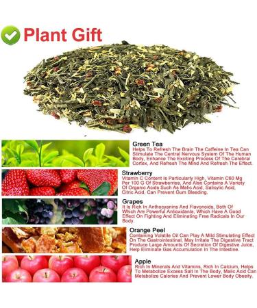 Plant Gift Strawberry Green Tea Oganic Fruit Herbal Tea All Natural Flavors Loose Leaf Apple Strawberry Orange Peel Grapes Peppermint Non GMO Vegan Tea Bags Into Iced Tea & Hot Tea 70G/2.5oz - Buy Online on SooperMarket.com