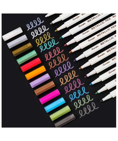 Sunshilor Metallic Markers Fine Point Metallic Marker Pens for Black Paper, Art Rock Painting, Easter Egg, Halloween Pumpkin, Card Making, Metal, Ceramics, Wine Glass, Set of 12