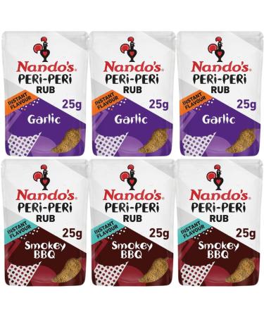 Peri Peri Seasoning Bundle With Nando's BBQ Seasoning Rub 25g x3 and Garlic Seasoning Rub 25g x3 (6 Pack)
