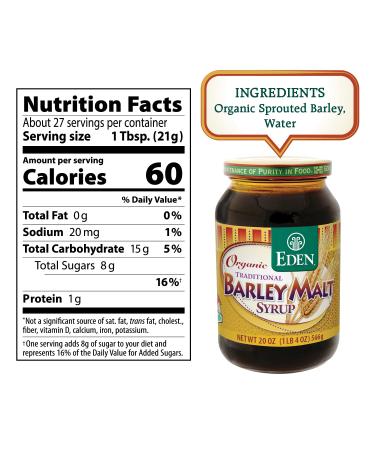 Eden Traditional Organic Barley Malt Syrup 20 oz Glass Jar (3-Pack) | Non-GMO, USA Grown & Made | Non-Diastatic | 1.25 lbs (Pack of 3) - Buy Online on SooperMarket.com