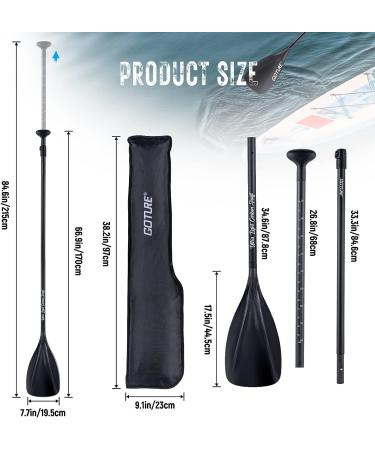 Goture Lightweight Carbon Fiber SUP Paddle | Adjustable 3-Piece Shaft | 67-85' Stand-up Paddleboard Oar with Carrying Bag - Buy Online on SooperMarket.com