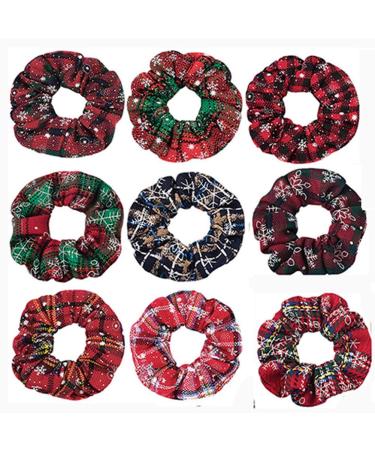 EGURS 10 pieces Christmas hair clips hair tie scrunching red checked snowflakes pattern elastic rubber tapes hair bands ponytail holder hair jewelry for women girls women