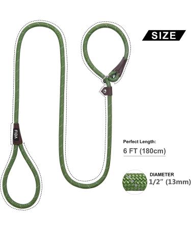 Fida Slip Rope Dog Lead - 1.8m One-Size-Fits-All Leash | Easy Slip-On Design, Reflective Stitching, Durable Climbers Rope - Large Green (1.3cm x 1.8m) - Buy Online on SooperMarket.com
