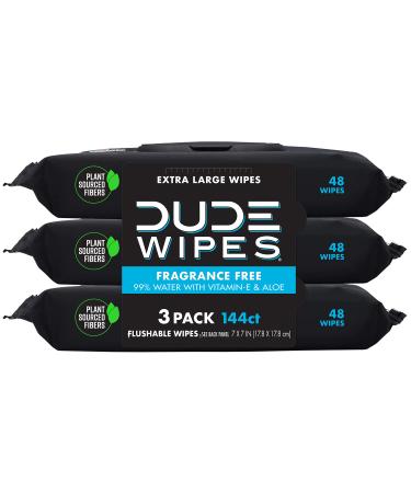 DUDE Wipes Flushable Wipes Dispenser Unscented Wet Wipes with Vitamin-E & Aloe for at-Home Use Septic and Sewer Safe 48 Count (144ct Pack of 3)