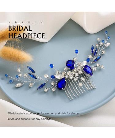 YBSHIN Blue Rhinestone Wedding Hair Comb - Silver Bridal Headpiece for Women (Style 1-Blue Crystal) - Buy Online on SooperMarket.com