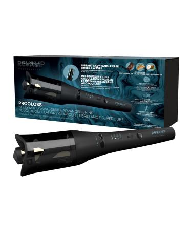 Revamp Progloss Hollywood Automatic Curling Iron Advanced Shine Rotating Curling Iron with Hydrating Dual Ionic Jets Ceramic Barrel Infused with Progloss Oils for Frizz-Free Shine 1 inch