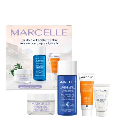 Marcelle Moisture Essentials Holiday Gift Set Cleansing & Moisturizing Skin Care Routine for All Skin Types Hypoallergenic Fragrance-Free Paraben-Free Cruelty-Free