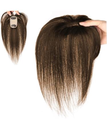 Hair Topper With Bangs 9.8 Inch Long Human Hair Toppers Women Silk Base Clip In Hair Extensions Natural Looking Hairpiece for Daily Use Natural (Brown) - Buy Online on SooperMarket.com