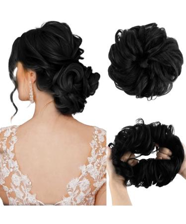 Vlasy Messy Bun Hair Piece for Women Curly Wavy Hair Scrunchies Bun Extensions Hairpieces Synthetic Hair Chignons Accessories Updo for Girls(1# 60g) 60g 1#