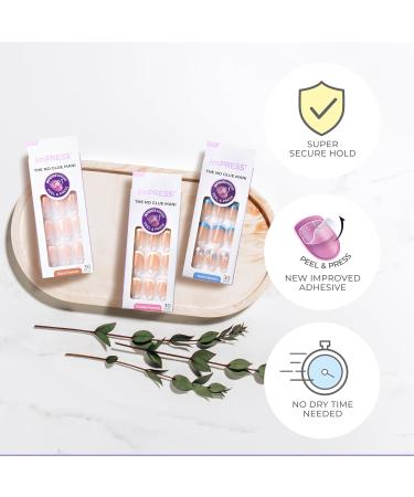 KISS imPRESS No Glue Press-On Nails - French Manicure Light Neutral & White Tips Medium Coffin Shape 30 Nails + Accessories - Buy Online on SooperMarket.com