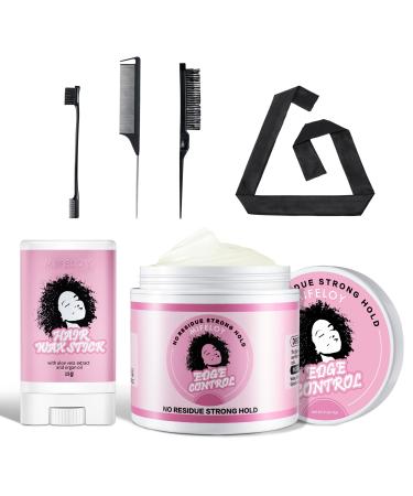 6 Pcs Wig Kit for Lace Front Wigs for Beginners Cosplay Girls Women 113g Edge Control Wax Pomade Styling Gel 15g Hair Wax Stick Teasing Brush Rat Tail Comb Edge Brush Satin Edge Scarf - Black