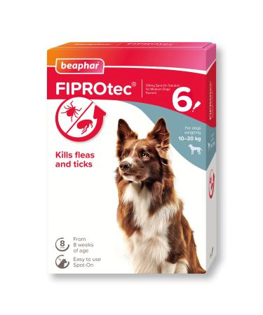 Beaphar | FIPROtec Spot-On for Medium Dogs (10 20kg) | Kills Fleas & Ticks | Vet Strength Treatment | 6 Pipettes 6 Count (Pack of 1)
