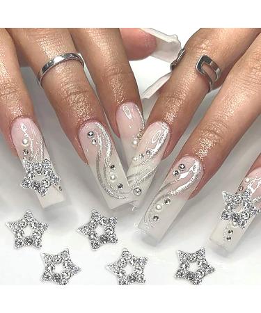 15Pcs Alloy Star Nail Charms Rhinestones for Nails 3D Stars Nail Art Charms Silver Star Nail Gems with Nail Rhinestones Designs Nail Jewelry for Acrylic Nails Decor Nail Art Supplies for Women Girls A-2