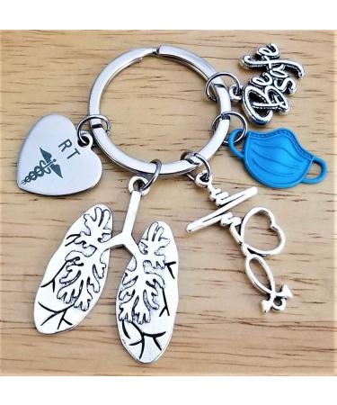 RT Respiratory Therapist Keychain | Perfect Respiratory Therapy Gift for Lung Specialists | EKG ECG Heartbeat Stethoscope Charm - Buy Online on SooperMarket.com
