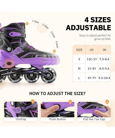 MARCENT Adjustable Inline Skates | Kids Roller Blades with Light up Wheels | Purple | Youth Size M (1-4) - Buy Online on SooperMarket.com