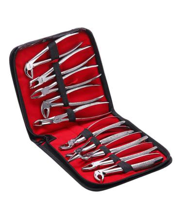 Mzlaly toothing suit set children toothed extraction tongs tooth extraction tongs for dentists with tool set 10 pieces of dentures made of stainless steel for adults silver
