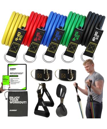 Fitness straps set with 5 resistance straps up to 100kg latex training straps strength training and Pilates- versatile expander ligaments ideal for training and muscle building resistance bands high quality
