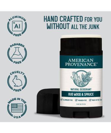 American Provenance Men's Aluminum Free Deodorant - Long-Lasting Natural Protection with Essential Oils - Oud Wood & Spruce Scent - Made in USA - Cruelty Free - 1 Pack - Buy Online on SooperMarket.com