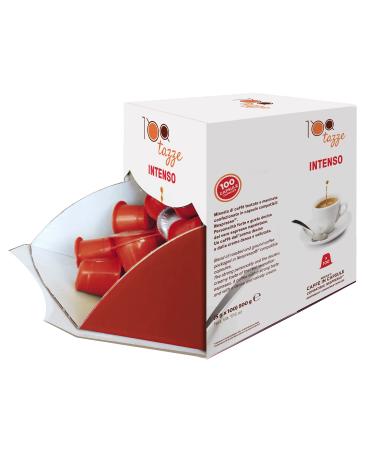 100 TAZZE - 100 Plastic Capsules of Intense Blend Coffee Intensity 6/8 Display of 100 Capsules Compatible with Nespresso System coffee Machine Made in Italy