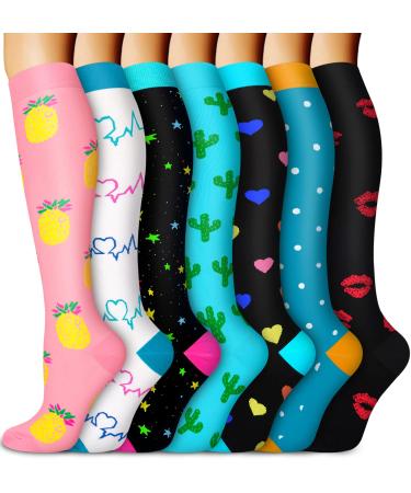 Aoliks Graduated Compression Socks for Women & Men 20-30 mmHg-Best for Running,Nurses,Travel 01 Pink/Green/White/Black/Blue Large-X-Large