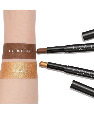 FOCALLURE Shimmer Cream Eyeshadow Stick Set - Long Lasting Waterproof Eye Makeup in Fancy Tabac (2 Pcs) - Buy Online on SooperMarket.com