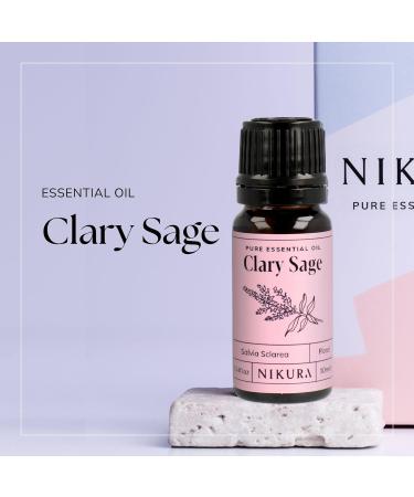 Nikura Clary Sage Essential Oil 10ml - 100% Pure Natural Oil for Aromatherapy - Self Care Stress Relief and Calming - Vegan & UK Made - Buy Online on SooperMarket.com