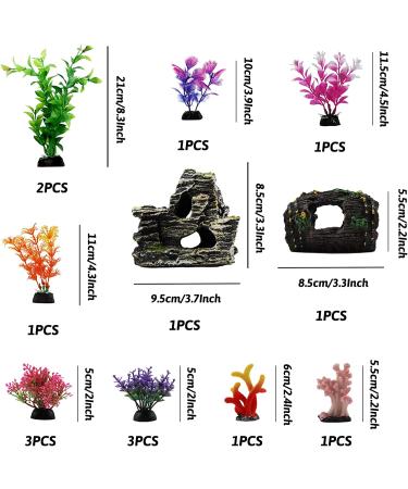 PietyPet 15pcs Fish Tank Decorations: Resin Broken Barrel, Cave Rock, Plastic Plants, Hideout Ornaments - Aquarium Decor Set - Buy Online on SooperMarket.com