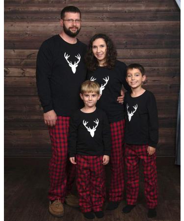 IFFEI Christmas Pyjamas Matching Family Pajamas Set | Xmas Letter Print Tops and Plaid Pants | Women Men Kids Baby Pet | Black/Deer | Kids 4-5 Years - Buy Online on SooperMarket.com