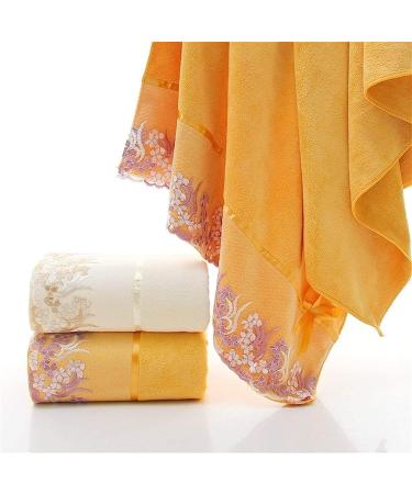 Lace Edge Embroidered Bath Towel Set - Super Absorbent Fiber - Yellow - 3 Piece Set - Buy Online on SooperMarket.com