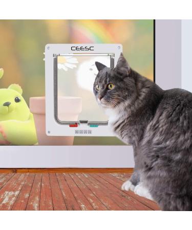 CEESC Large Cat Door 11x9.8 - 4 Way Locking for Windows & Sliding Glass - Weatherproof Cat Flap for Cats & Dogs - 24.8 Circumference, White - Buy Online on SooperMarket.com