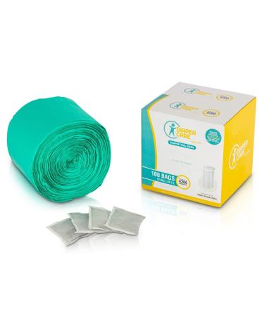 Jasclair Diaper Pail Bags (100 Count ) - Compatible with Ubbi Pails - Heavy Duty Plastic Trash Garbage Bags - With 4 Bamboo Charcoal Smell Fighting Bags