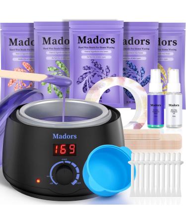 Madors Waxing Kit with LCD Digital Display Temperature Control for hair removal, Wax Warmer with 5 Pack (3.5 oz. each) Hard Wax Beads for Full Body purple