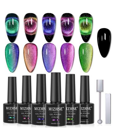MIZHSE 9D Cat Eye Gel Nail Polish Magnetic Cat Eye Gel Nail Polish Magnetic Gel Nail Polish with Chameleon Magic Effect 10ml with 2 Magnet Stick Gel Nail Polish Set (9D Collection 1) 9D Cat Eye 6Pcs