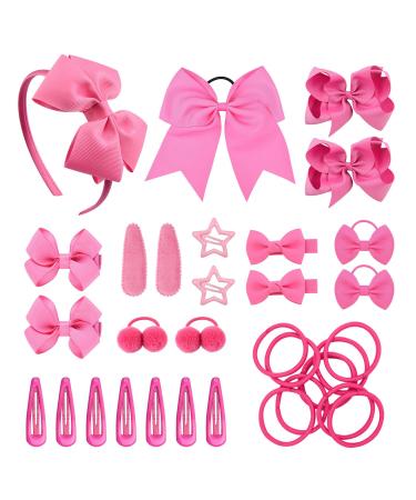 SKHAOVS 33 Pieces Pink School Girls Hair Accessories Kit Girls Hair Accessories Set Pink Bows Hair Ties Baby Hair Cips for Girls Hair Accessories for Girl Teen Toddler Birthday Gift(Pink)