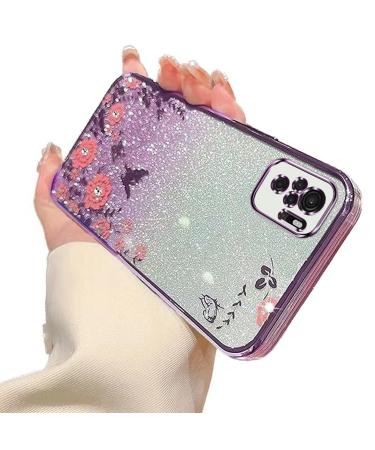 Tivenfezk nadoli glitter diamond case for Xiaomi Redmi Note 10 4g sparkle flower butterfly cell phone case soft slope cover frame shiny silicone rhineau etui protective cover xiaomi redmi grade 10 4g purple