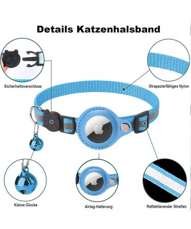 Mouyou Airtag Cat Collar - Soft Reflective Nylon with Bell & Safety Clasp | Adjustable 22-34cm Blue Tracking Collar with Airtag Case - Buy Online on SooperMarket.com